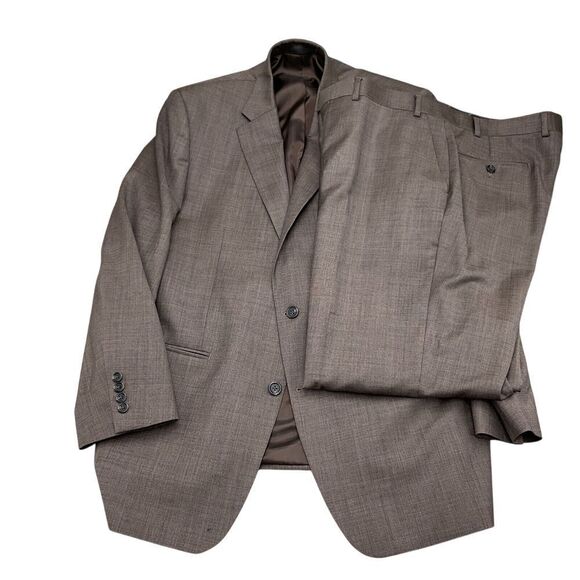 Chaps Suit Men 44L/37W‎ 31L Brown White Woven Wool Classic Career Union USA VTG - Picture 1 of 16
